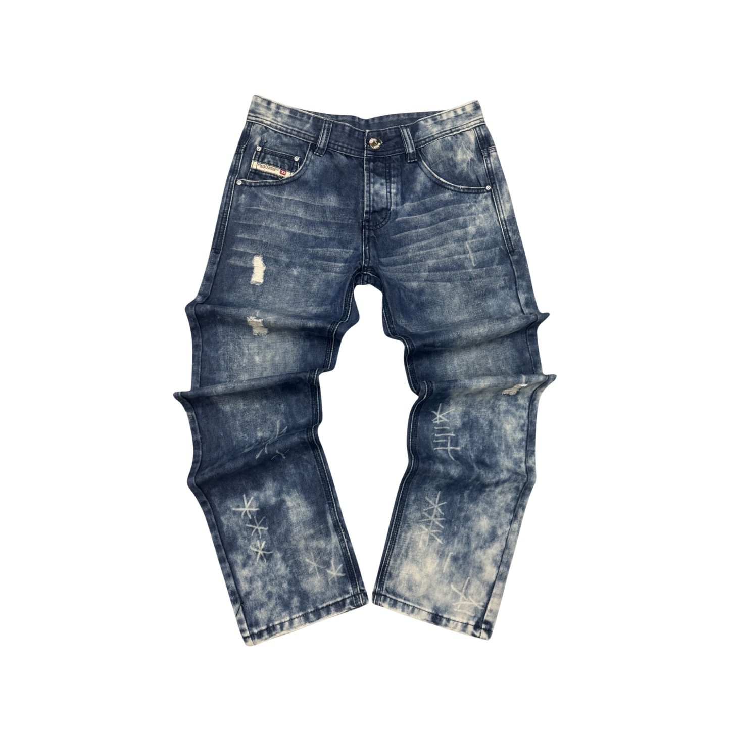 Diesel Front Wide Leg Distressed Jeans