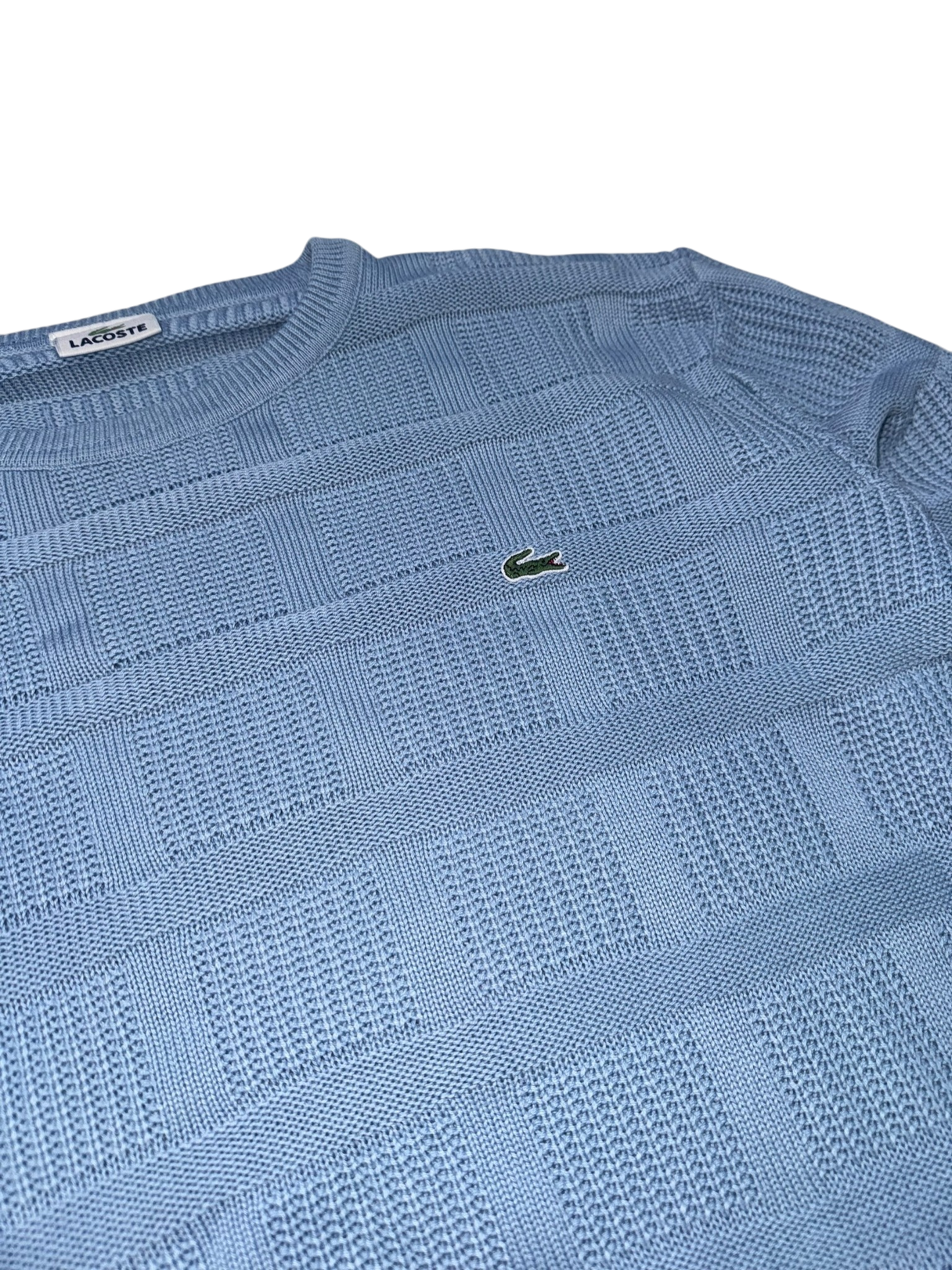 Lacoste Light Blue Plaid Knit Sweater