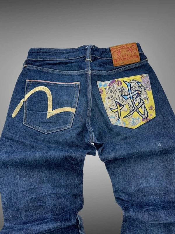 Evisu Tiger Embroidered Straight Jeans