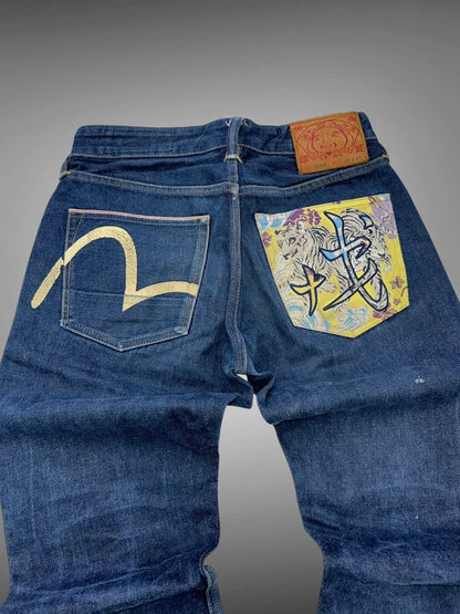 Evisu Tiger Embroidered Straight Jeans