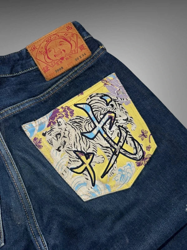 Evisu Tiger Embroidered Straight Jeans