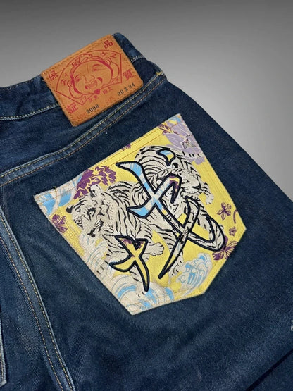 Evisu Tiger Embroidered Straight Jeans