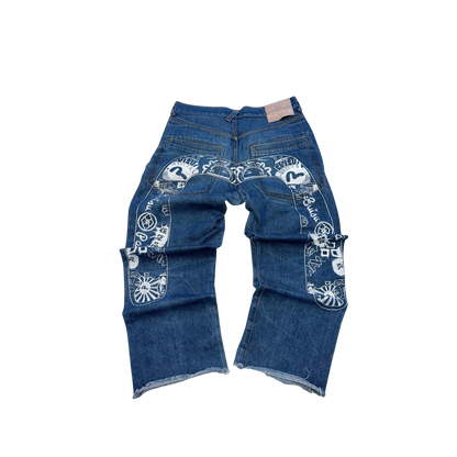 Evisu Graffiti Print Wide Leg Jeans