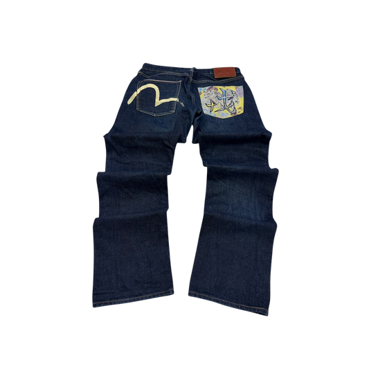 Evisu Painted Seagull Wide Leg Jeans
