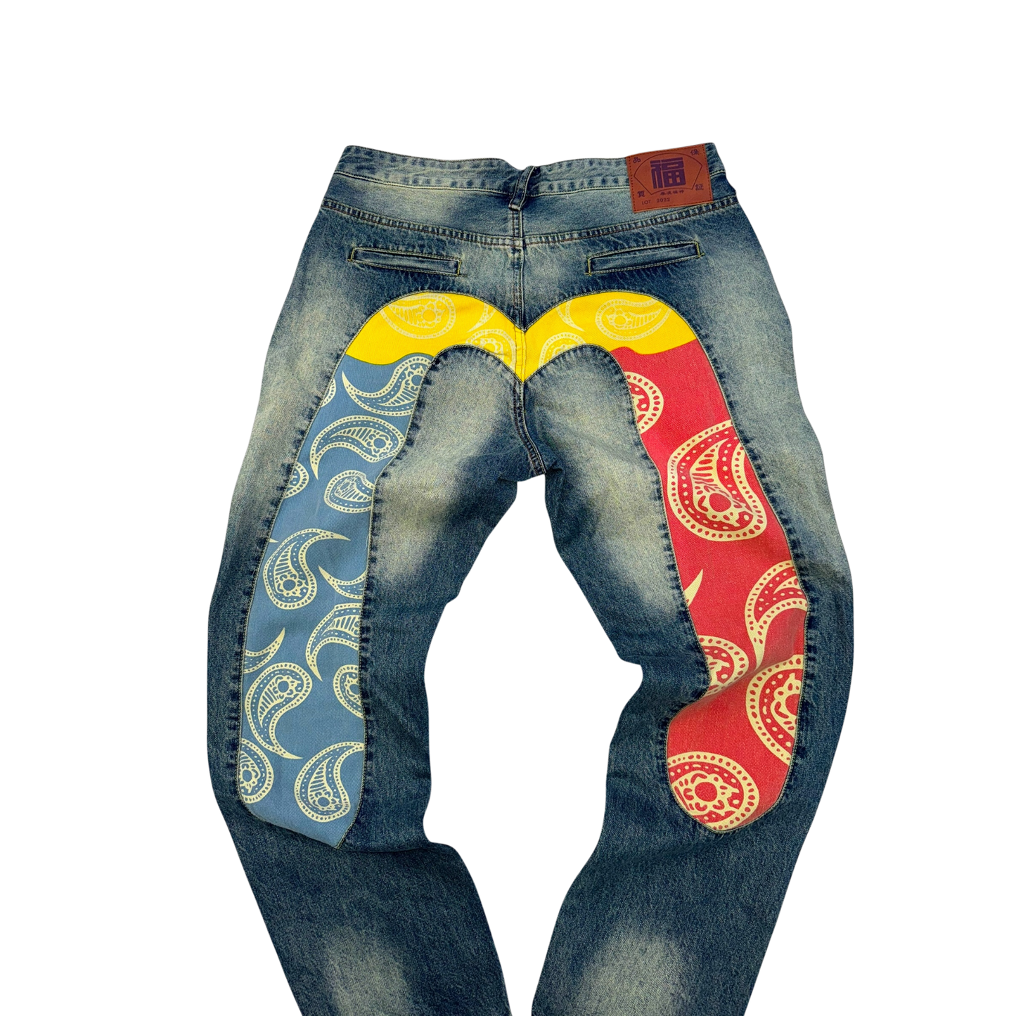 Evisu Paisley Print Wide Leg Jeans