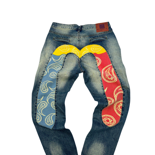 Evisu Paisley Print Wide Leg Jeans