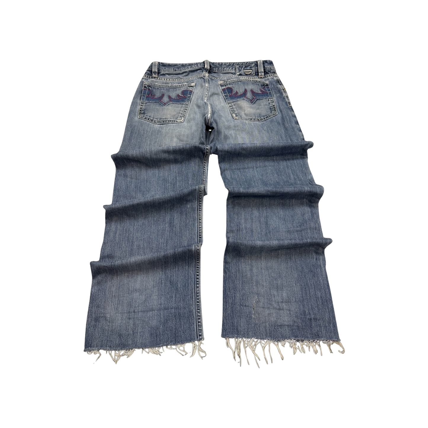 Vintage Denim Wide Leg Frayed Hem Jeans
