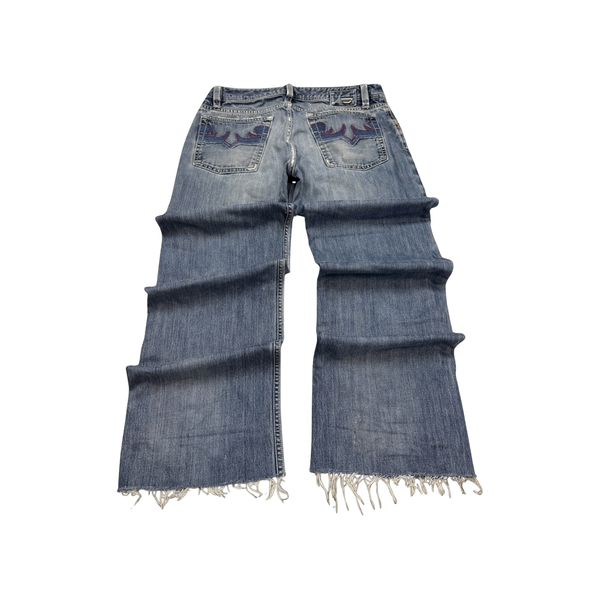 Vintage Denim Wide Leg Frayed Hem Jeans