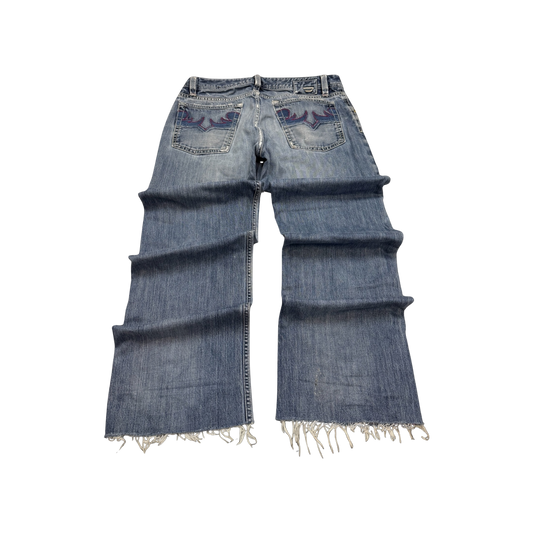 Vintage Denim Wide Leg Frayed Hem Jeans