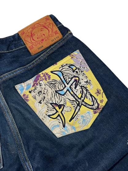 Evisu Painted Seagull Wide Leg Jeans
