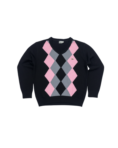 Lacoste Black Argyle V-Neck Sweater