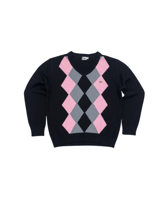 Lacoste Black Argyle V-Neck Sweater