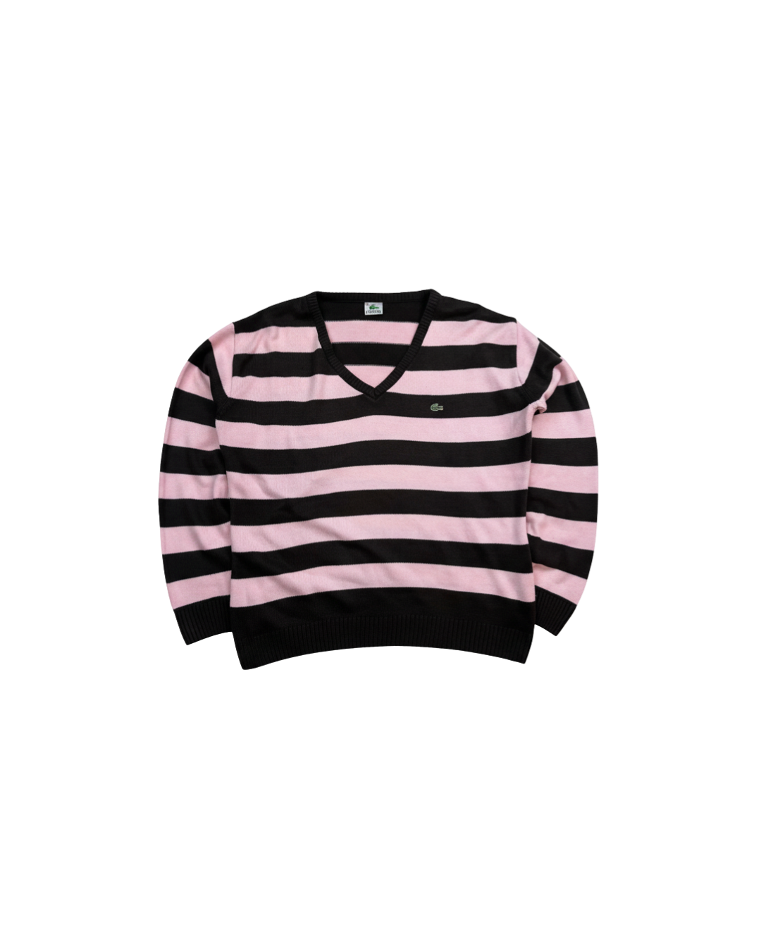 Lacoste Black Pink Striped V-Neck Sweater
