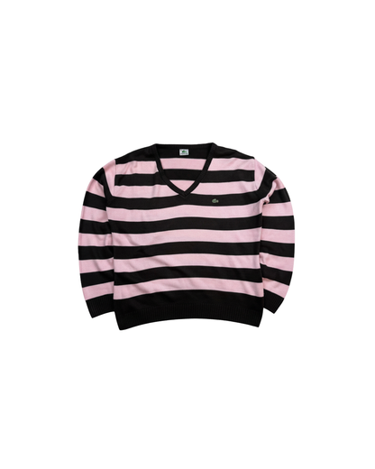 Lacoste Black Pink Striped V-Neck Sweater