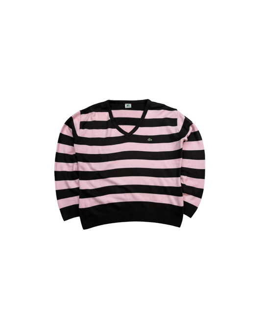 Lacoste Black Pink Striped V-Neck Sweater