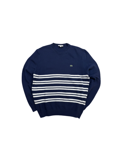 Lacoste Navy White Stripe Crewneck Sweater