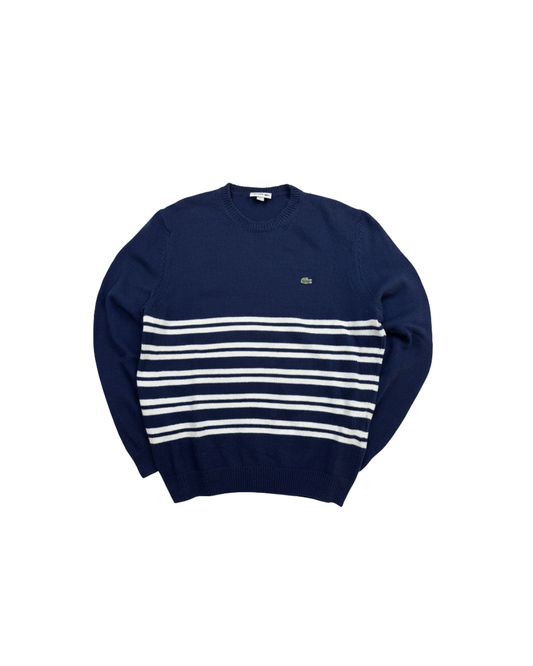 Lacoste Navy White Stripe Crewneck Sweater