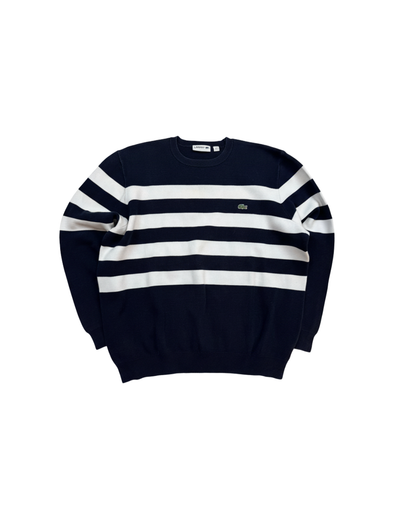 Lacoste Navy White Striped Crewneck Sweater