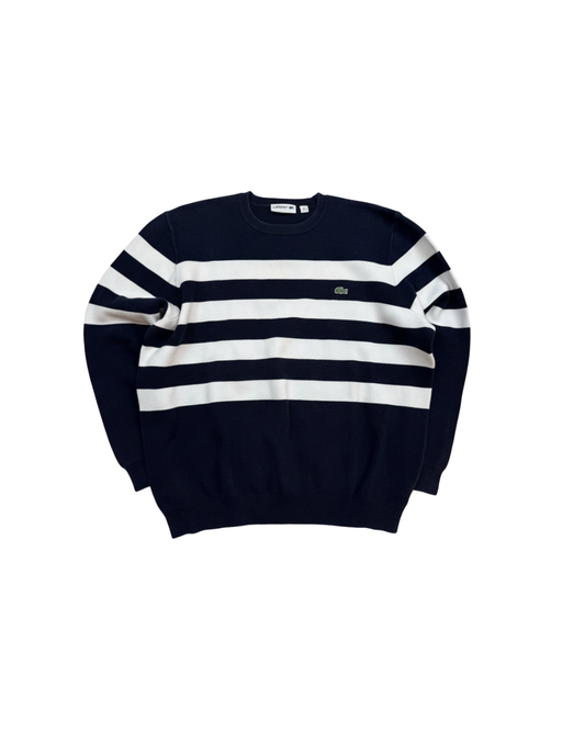 Lacoste Navy White Striped Crewneck Sweater