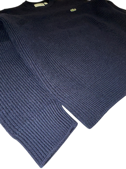Pull en maille côtelée bleu marine Lacoste